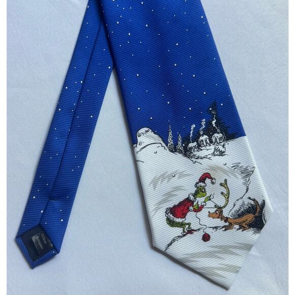 Dr. Seuss Other - Dr. Suess How The Grinch Stole Christmas Men’s Tie Novelty Blue White Whimsical